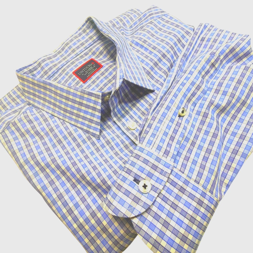 UNTUCKit Durif WF Blue Check‎ Slim Fit XL Wrinkle Free Shirt